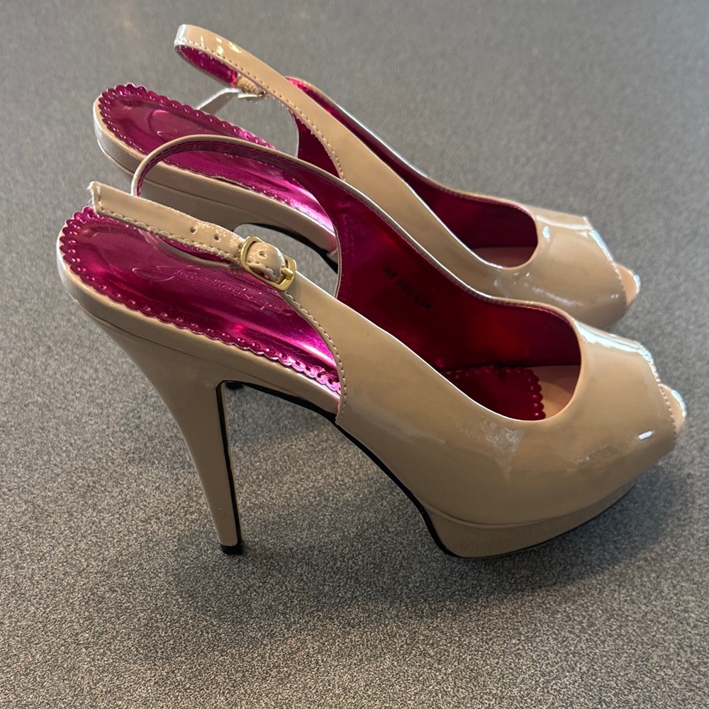 Jessica Simpson Beige and Pink Peep-Toe Heels - Picture 2 of 6